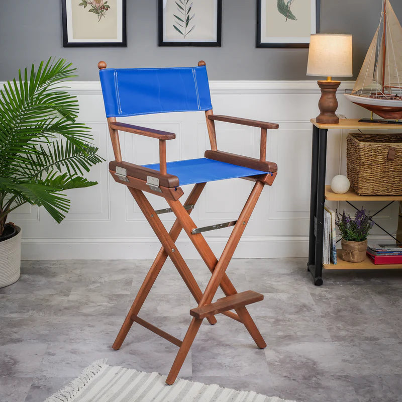 WhiteCap Teak Captain's Chair with Blue Seat Covers Part 60045 - Essenbay Marine