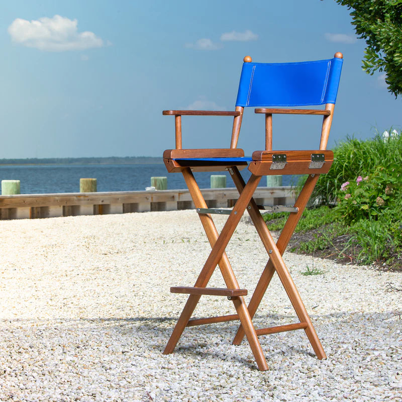 WhiteCap Teak Captain's Chair with Blue Seat Covers Part 60045 - Essenbay Marine