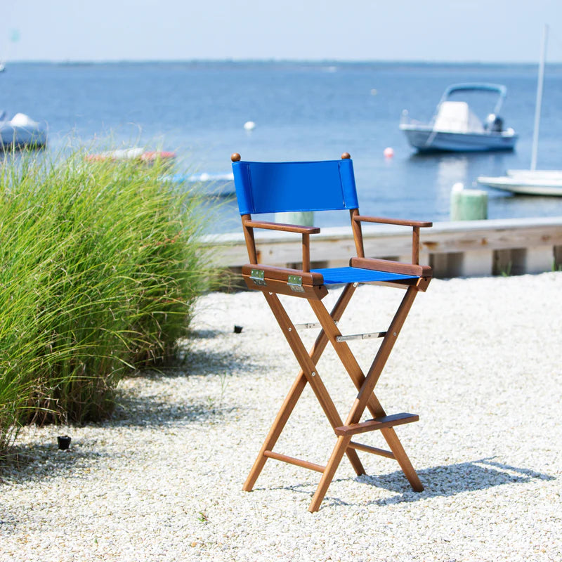 WhiteCap Teak Captain's Chair with Blue Seat Covers Part 60045 - Essenbay Marine