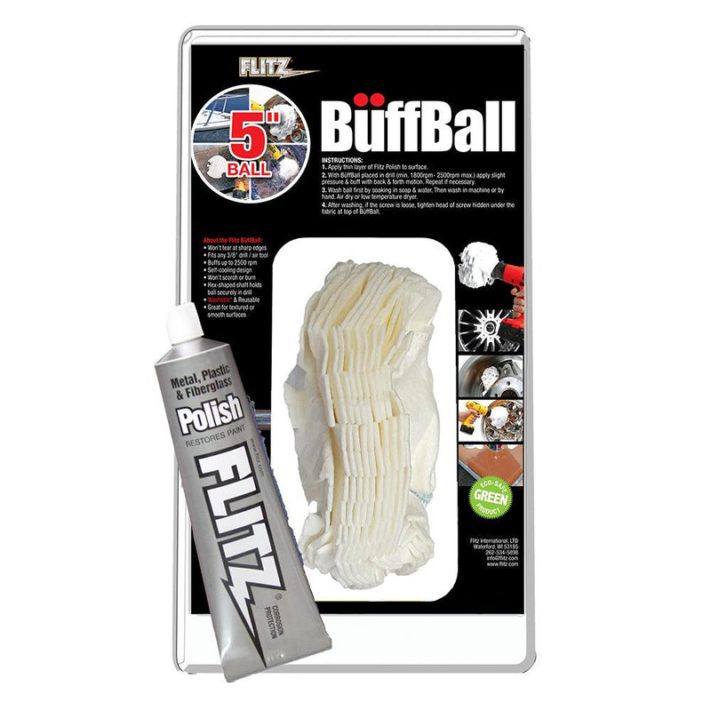 Flitz Buff Ball - Large 5" - White w/1.76oz Tube Flitz Polish [PB 101-50] - Essenbay Marine