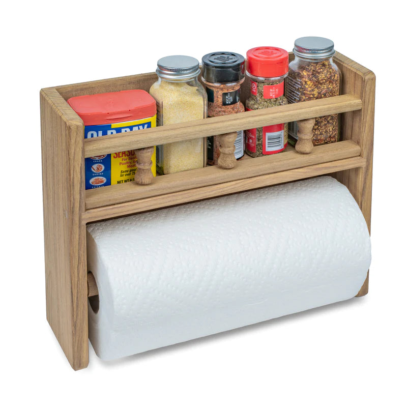 Whitecap Teak Spice Rack with Paper Towel Holder Part 62446 - Essenbay Marine