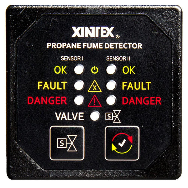 Fireboy-Xintex Propane Fume Detector  Alarm w/2 Plastic Sensors  Solenoid Valve - Square Black Bezel Display [P-2BS-R] - Essenbay Marine