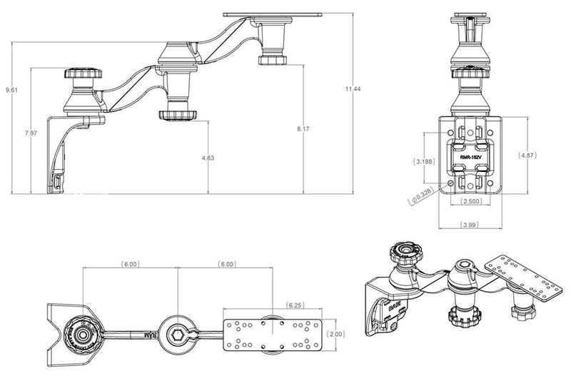 RAM Mount Vertical Double 6" Swing Arms w/6.25" X 2" Rectangle Base & Vertical Mounting Base [RAM-109V-1U] - Essenbay Marine