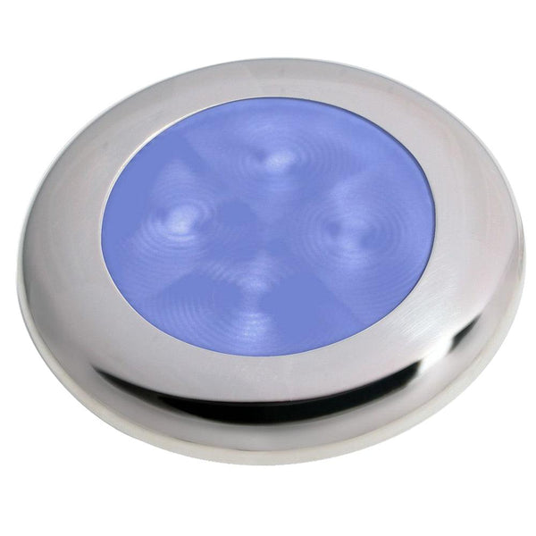 Hella Marine Slim Line LED 'Enhanced Brightness' Round Courtesy Lamp - Blue LED - Stainless Steel Bezel - 12V [980502221] - Essenbay Marine