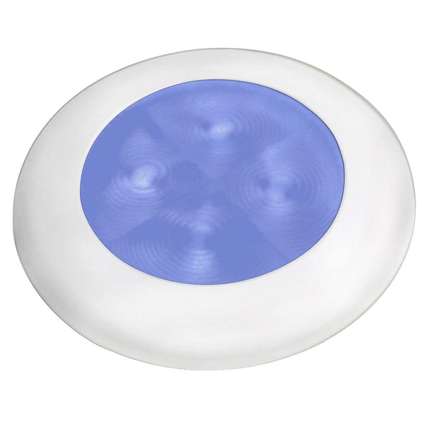 Hella Marine Slim Line LED 'Enhanced Brightness' Round Courtesy Lamp - Blue LED - White Plastic Bezel - 12V [980502241] - Essenbay Marine