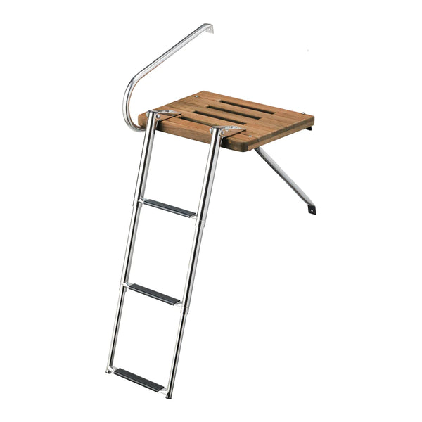 WhiteCap Teak Outboard 3-Step Swim Ladder & Handrail - 68902 - Essenbay Marine