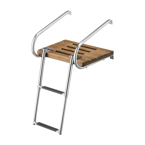 Whitecap Teak Inboard / Outboard 2-Step Swim Platform with Telescoping Ladder & Handrails - 68904 - Essenbay Marine