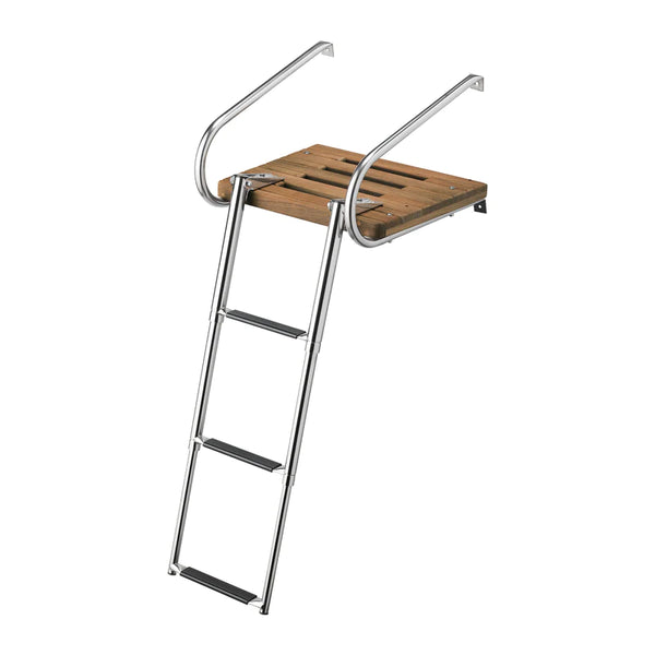 WhiteCap Teak Inboard \ Outboard 3-Step Swim Ladder & Handrails 15" L x 18" W - Essenbay Marine