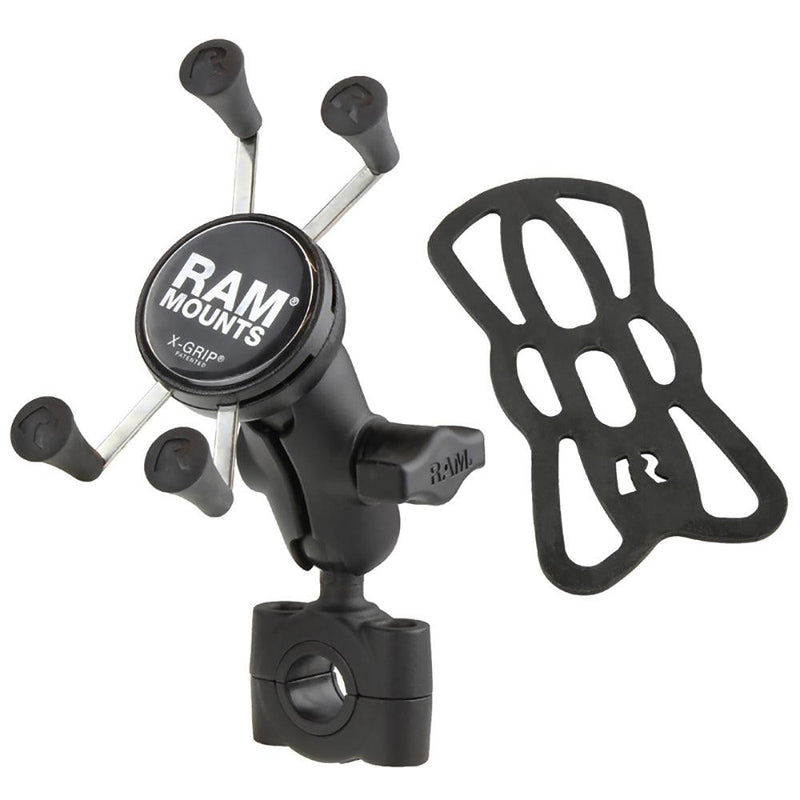RAM Mount RAM Torque 3/4" - 1" Diameter Handlebar/Rail Base with 1" Ball, Short Arm and X-Grip for Phones [RAM-B-408-75-1-A-UN7U] - Essenbay Marine