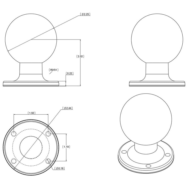 RAM Mount D Size 2.25" Ball on Round Plate w/AMPS Hole Pattern [RAM-D-254U] - Essenbay Marine