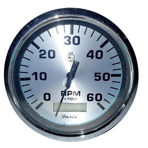 Faria Spun Silver 4" Tachometer w/Hourmeter (6000 RPM) (Gas Inboard) [36032] - Essenbay Marine