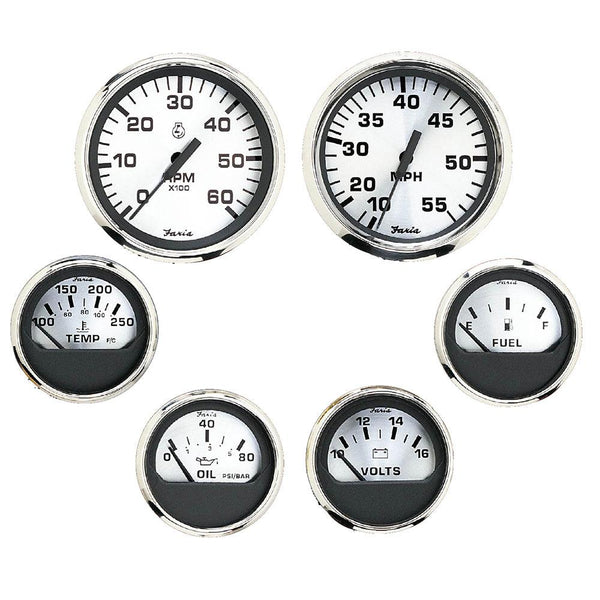 Faria Spun Silver Box Set of 6 Gauges f/ Inboard Engines - Speed, Tach, Voltmeter, Fuel Level, Water Temperature  Oil [KTF0184] - Essenbay Marine