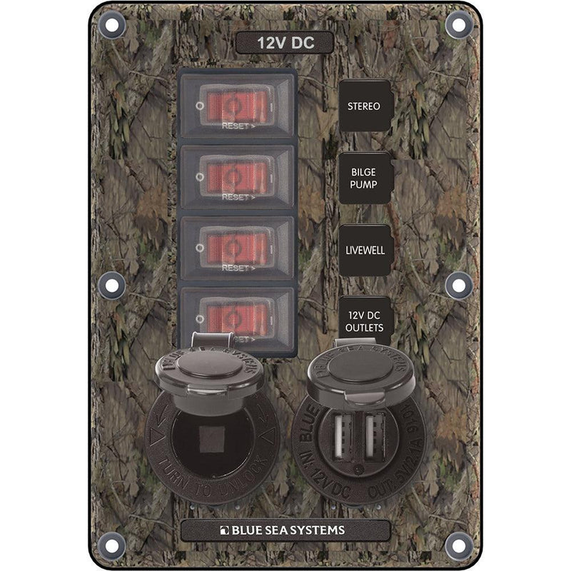 Blue Sea 4324 Circuit Breaker Switch Panel 4 Postion - Camo w/12V Socket  Dual USB [4324] - Essenbay Marine