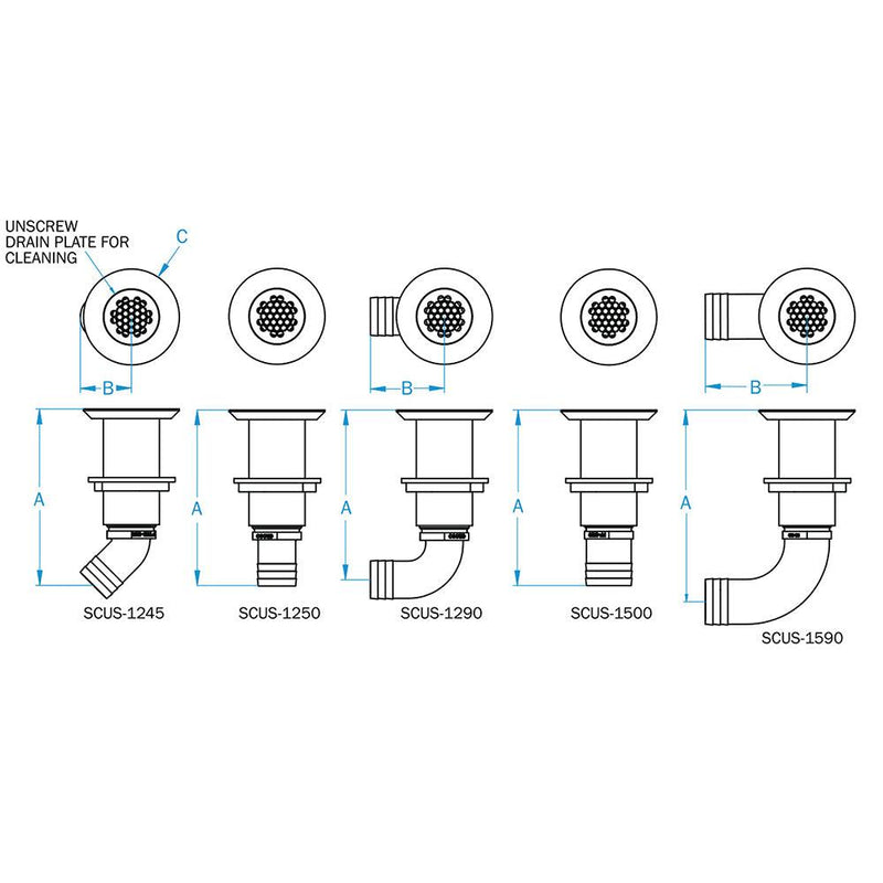 GROCO 1-1/4" Hose Barb Stainless 45 Degree Deck Drain [SCUS-1245] - Essenbay Marine