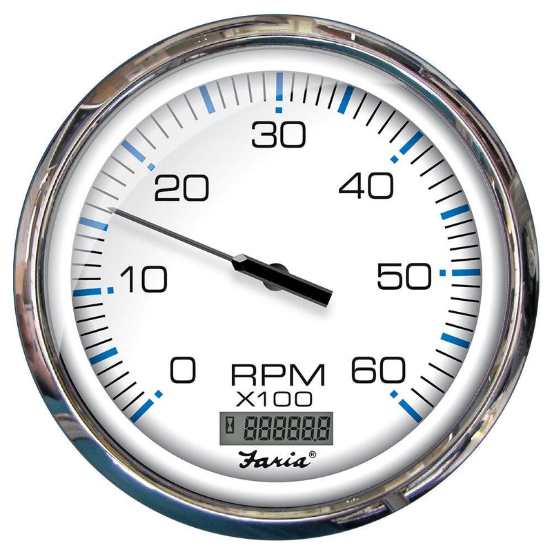 Faria Chesapeake White SS 5" Tachometer w/Digital Hourmeter - 6000 RPM (Gas) (Inboard) [33863] - Essenbay Marine