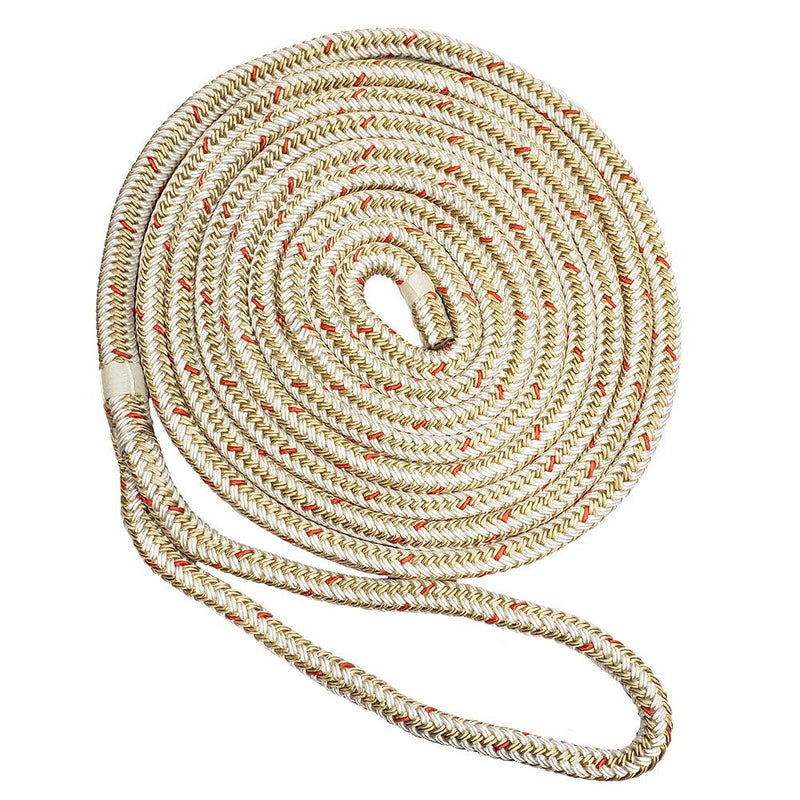 New England Ropes 3/8" x 15 Nylon Double Braid Dock Line - White/Gold w/Tracer [C5059-12-00015] - Essenbay Marine