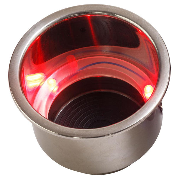 Sea-Dog LED Flush Mount Combo Drink Holder w/Drain Fitting - Red LED [588071-1] - Essenbay Marine