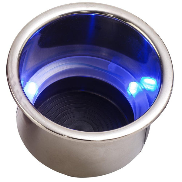 Sea-Dog LED Flush Mount Combo Drink Holder w/Drain Fitting - Blue LED [588074-1] - Essenbay Marine