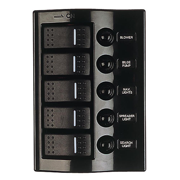 Sea-Dog Nylon Circuit Breaker Panel - 5 Circuit - Wave Style [425800-1] - Essenbay Marine