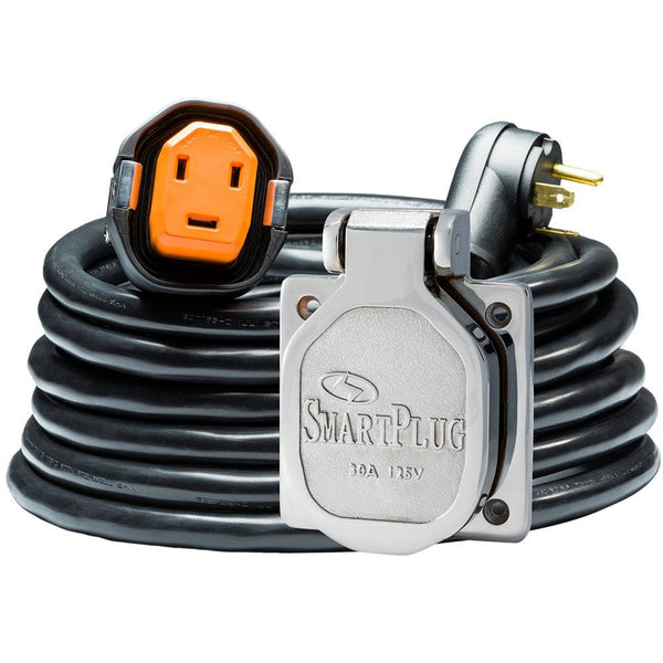 SmartPlug RV Kit 30 Amp 30 Dual Configuration Cordset - Black (SPX X Park Power)  Stainless Steel Inlet [R30303BM30NT] - Essenbay Marine