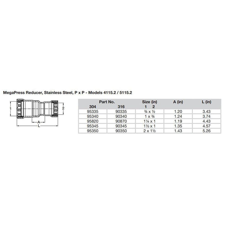 Viega MegaPress 1" x 3/4" Stainless Steel 304 Reducer - Double Press Connection - Smart Connect Technology [95340] - Essenbay Marine