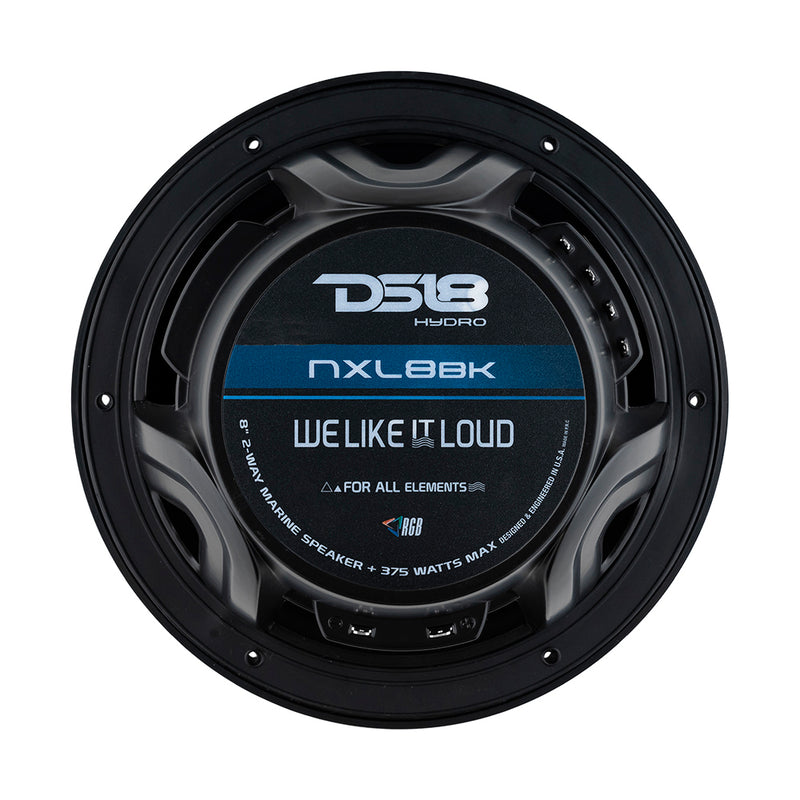 DS18 HYDRO 8" 2-Way Marine Speakers w/RGB LED Lights 375W - Matte Black [NXL-8BK] - Essenbay Marine