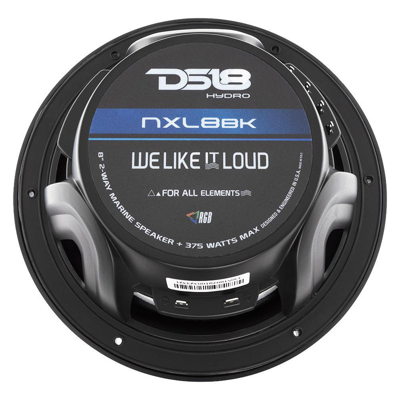 DS18 HYDRO 8" 2-Way Marine Speakers w/RGB LED Lights 375W - Matte Black [NXL-8BK] - Essenbay Marine