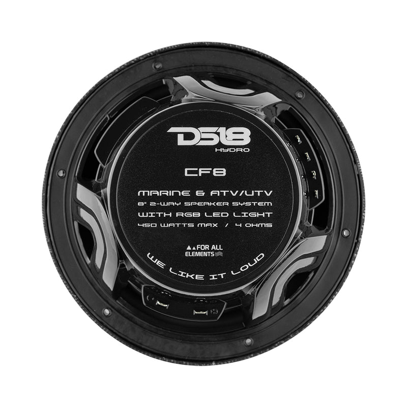 DS18 HYDRO 8" 2-Way Marine Speakers w/RGB LED Lights 450W - Black Carbon Fiber [CF-8] - Essenbay Marine