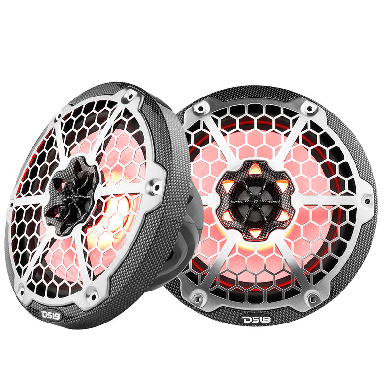 DS18 HYDRO 8" 2-Way Marine Speakers w/RGB LED Lights 450W - Black Carbon Fiber [CF-8] - Essenbay Marine