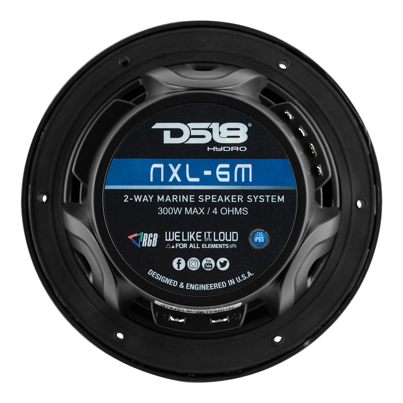 DS18 New Edition HYDRO 6.5" 2-Way Marine Speakers w/RGB LED Lighting 300W - Black [NXL-6M/BK] - Essenbay Marine