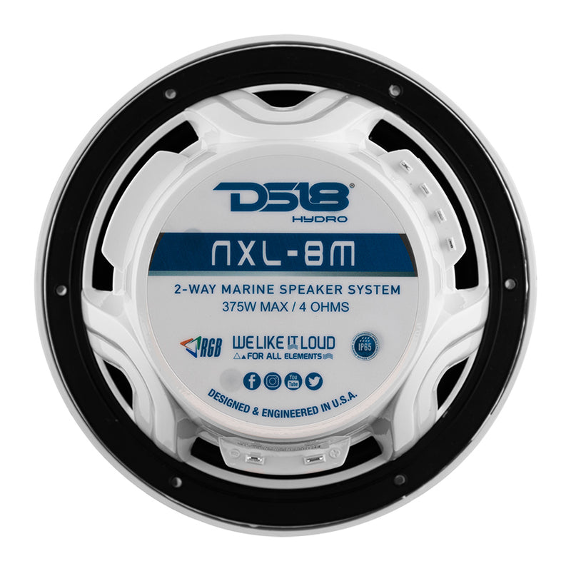 DS18 New Edition HYDRO 8" 2-Way Marine Speakers w/RGB LED Lighting 375W - White [NXL-8M/WH] - Essenbay Marine