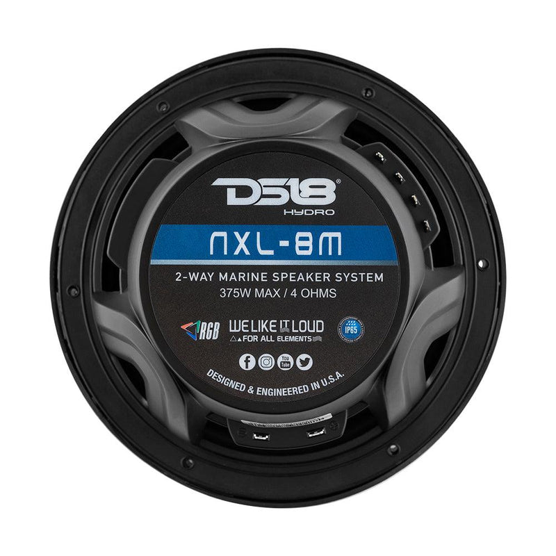 DS18 New Edition HYDRO 8" 2-Way Marine Speakers w/RGB LED Lighting 375W - Black [NXL-8M/BK] - Essenbay Marine