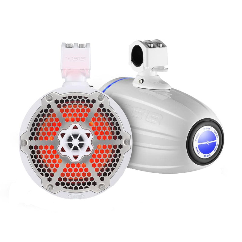 DS18 Hydro 8" Neodymium Marine Towers with Built-in Passive Radiator, 1" Driver  RGB LED Light - 550 Watts (Pair) - White [NXL-X8TPNEO/WH] - Essenbay Marine