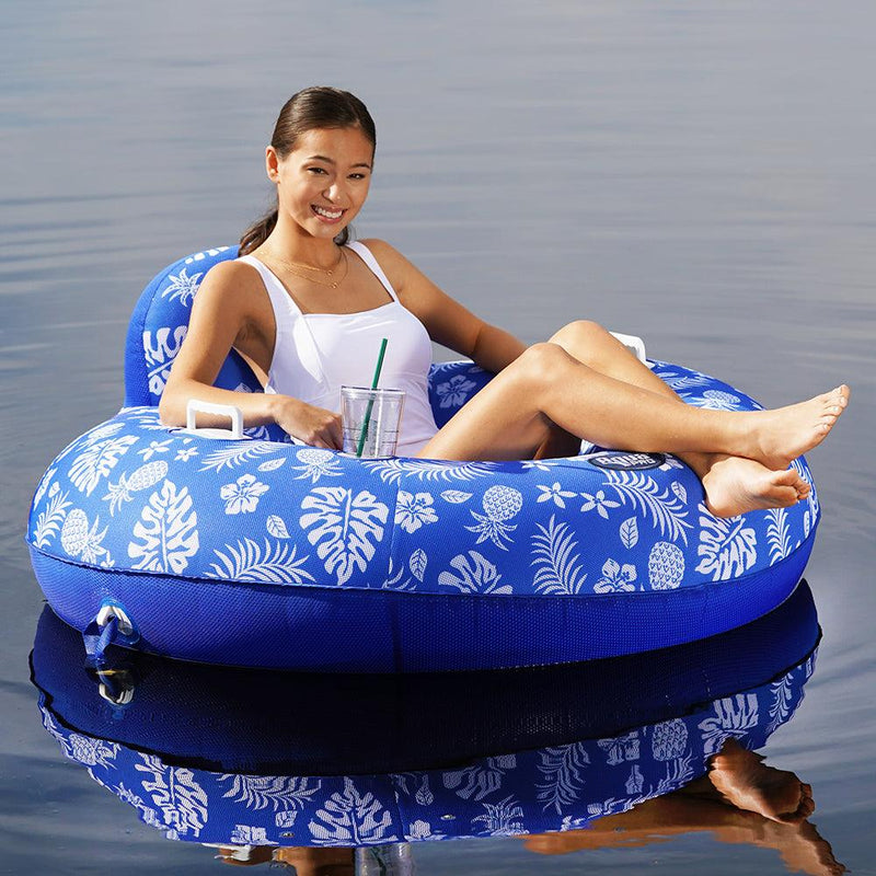 Aqua Leisure Supreme Lake Tube Hibiscus Pineapple Royal Blue w/Docking Attachment [APL20458] - Essenbay Marine