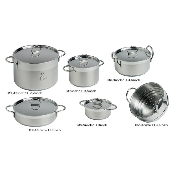 Marine Business Kitchen Cookware Pan Set Self-Containing - Stainless Steel - Set of 8 [20001] - Essenbay Marine