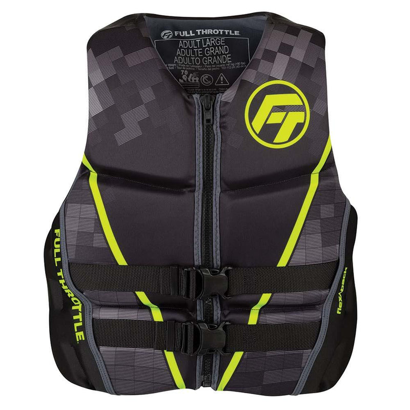 Full Throttle Mens Rapid-Dry Flex-Back Life Jacket - M - Black/Green [142500-400-030-22] - Essenbay Marine