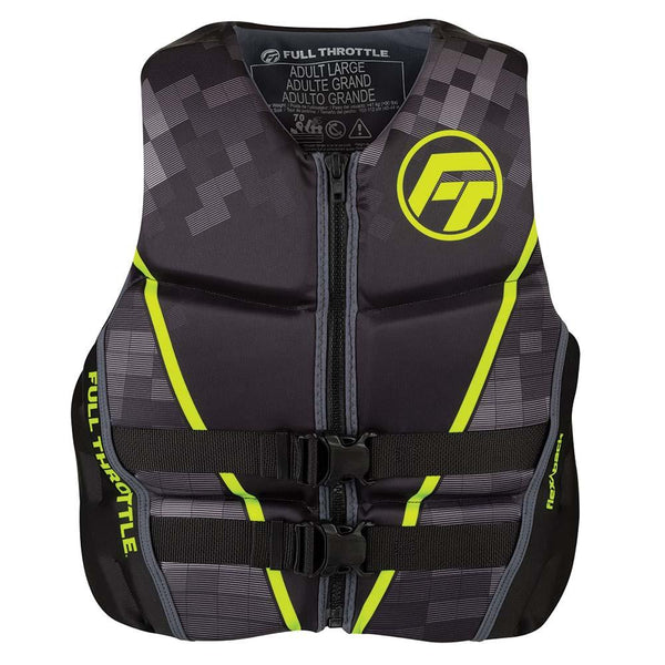 Full Throttle Mens Rapid-Dry Flex-Back Life Jacket - L - Black/Green [142500-400-040-22] - Essenbay Marine