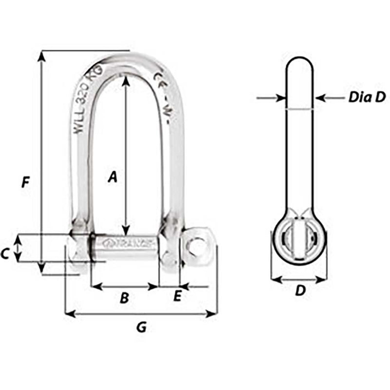 Wicahrd Self-Locking Long D Shackle - Diameter 5mm - 3/16" [01212] - Essenbay Marine