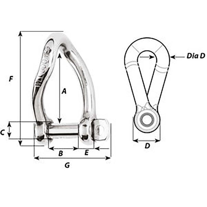 Wichard Self-Locking Twisted Shackle - Diameter 6mm - 1/4" [01223] - Essenbay Marine