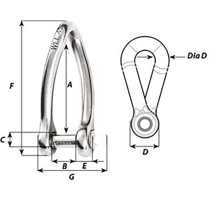 Wichard Captive Pin Twisted Shackle - Diameter 5mm - 3/16" [01422] - Essenbay Marine