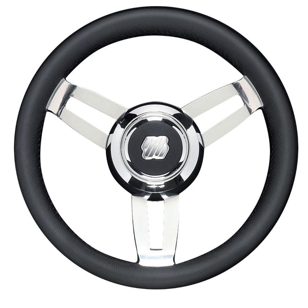 Uflex Morosini 13.8" Steering Wheel - Black Polyurethane w/Stainless Steel Spokes  Chrome Hub [MOROSINI U/CH/B] - Essenbay Marine