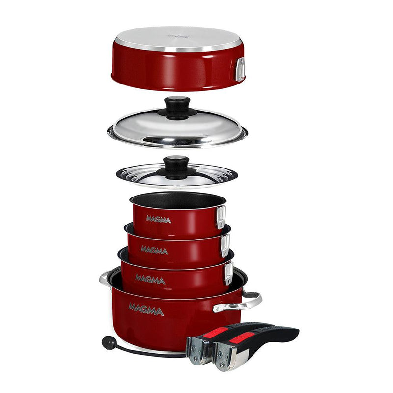 Magma Nestable 10 Piece Induction Non-Stick Enamel Finish Cookware Set - Magma Red [A10-366-MR-2-IN] - Essenbay Marine