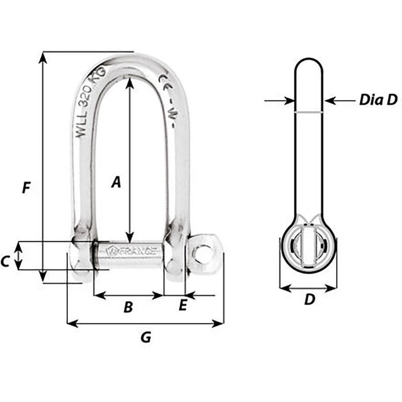 Wichard Self-Locking Long D Shackle - 10mm Diameter - 13/32" [01215] - Essenbay Marine