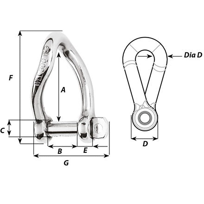 Wichard Self-Locking Twisted Shackle - 10mm Diameter - 13/32" [01225] - Essenbay Marine