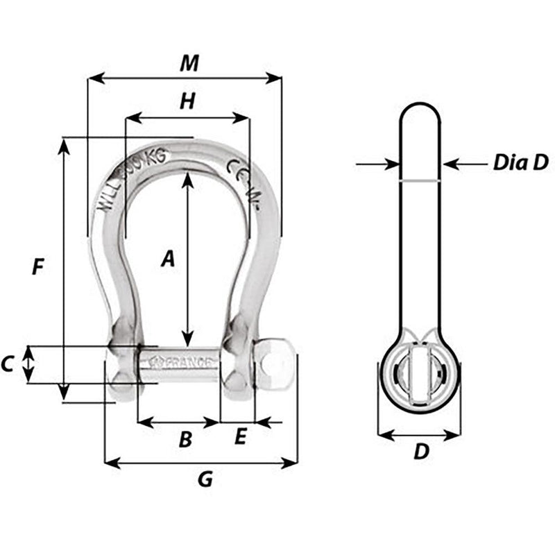 Wichard Not Self-Locking Bow Shackle - 16mm Diameter - 5/8" [01247] - Essenbay Marine