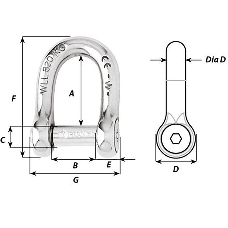 Wichard Self-Locking Allen Head Pin D Shackle - 6mm Diameter - 1/4" [01303] - Essenbay Marine