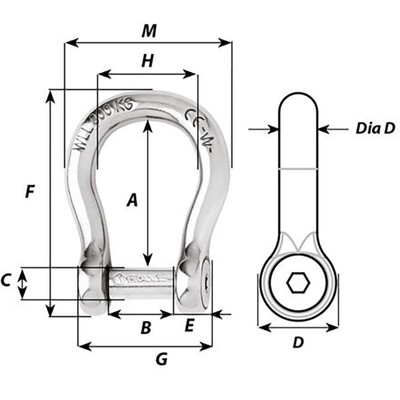 Wichard Self-Locking Allen Head Pin Bow Shackle - 6mm Diameter - 1/4" [01343] - Essenbay Marine