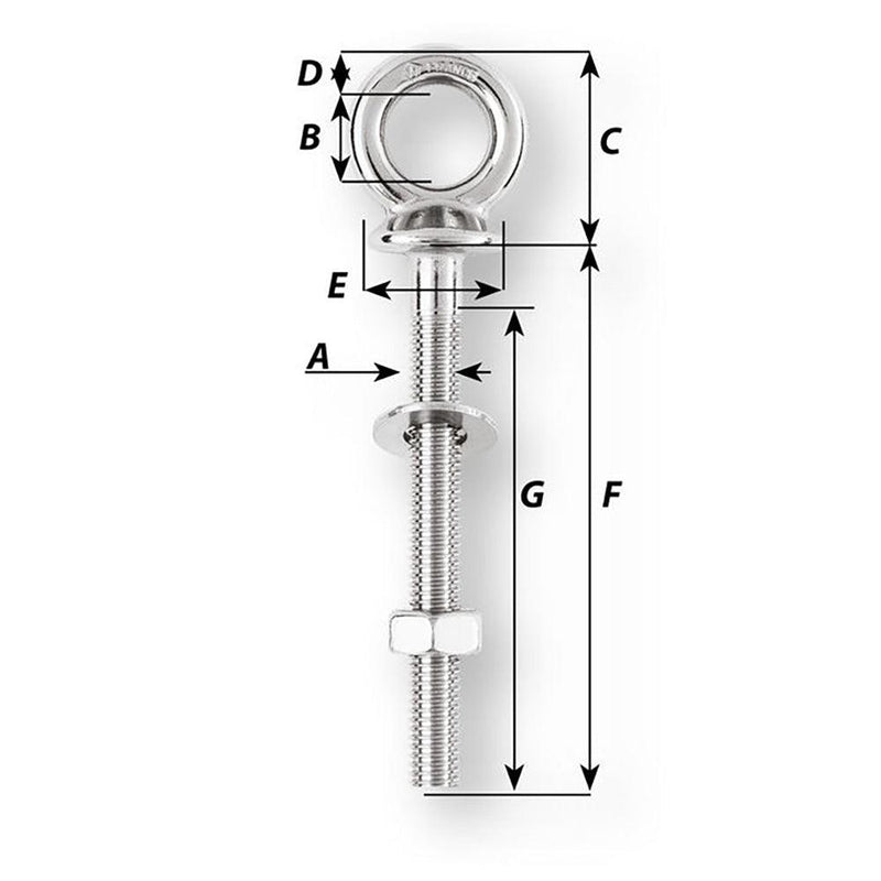 Wichard Eye Bolt - M10 x 150mm - Length 100mm [06495] - Essenbay Marine