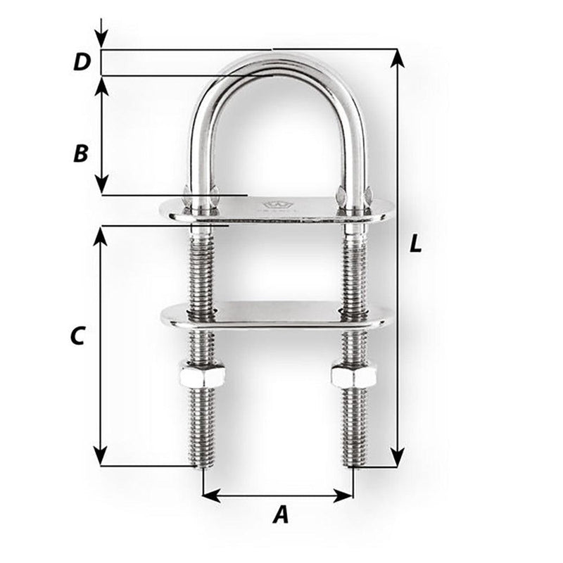 Wichard U-Bolt Pad Eye - 10mm Diameter - 25/64" - 90mm Length - 3-35/64" [06515] - Essenbay Marine