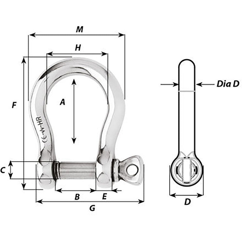 Wichard HR Bow Shackle - 14mm Diameter - 35/64" [11240] - Essenbay Marine